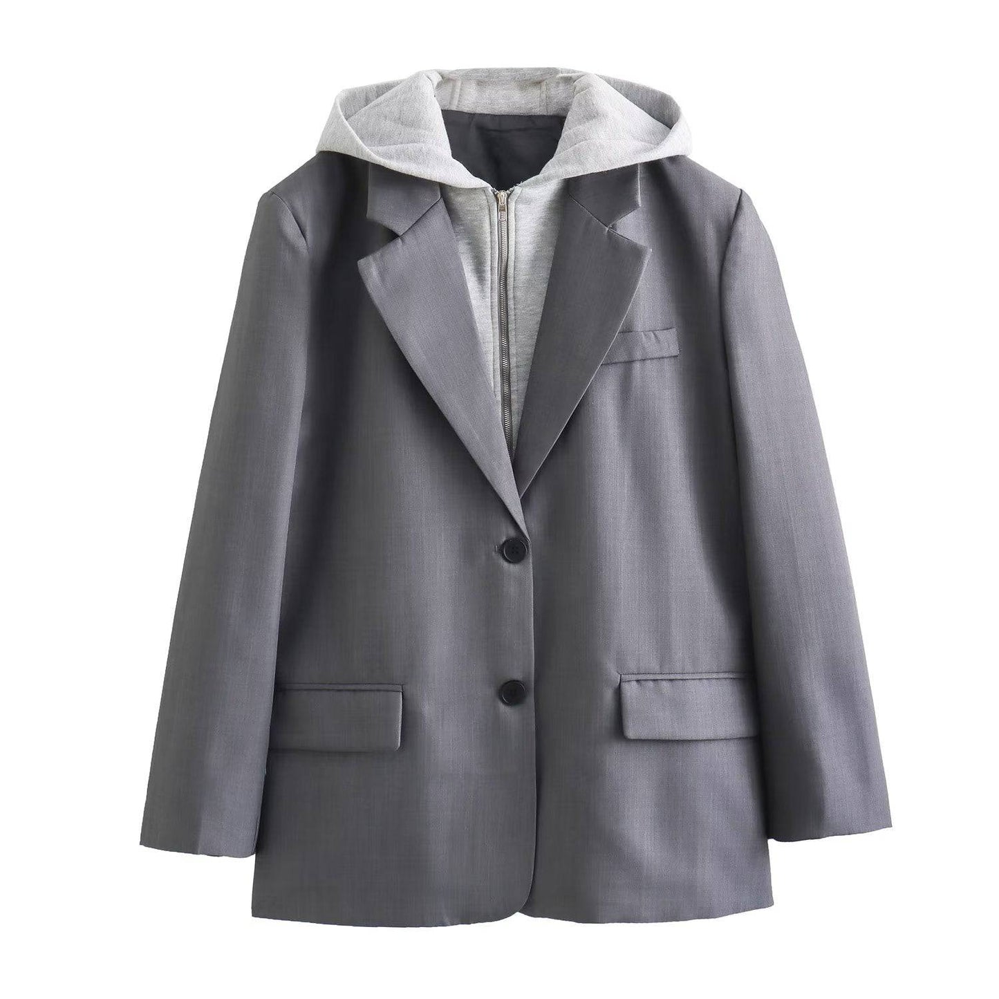 Casual Women's Hooded Blazer with Polo Collar