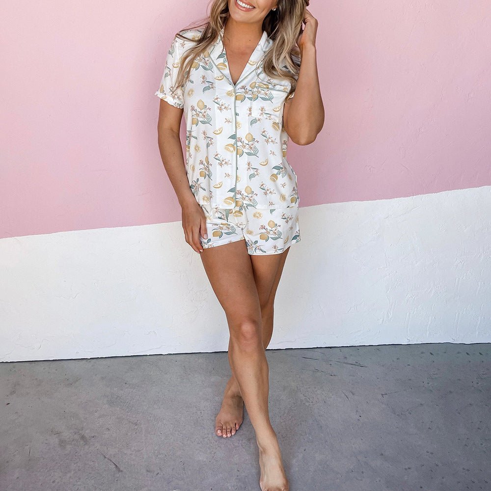 Casual Women's Printed Short Sleeve Pajama Set for At-Home Relaxation