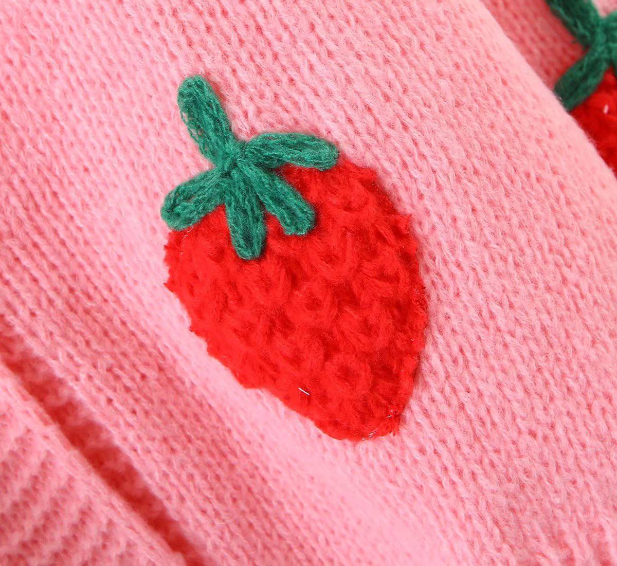 Charming Strawberry Pattern V-Neck Sweater Cardigan