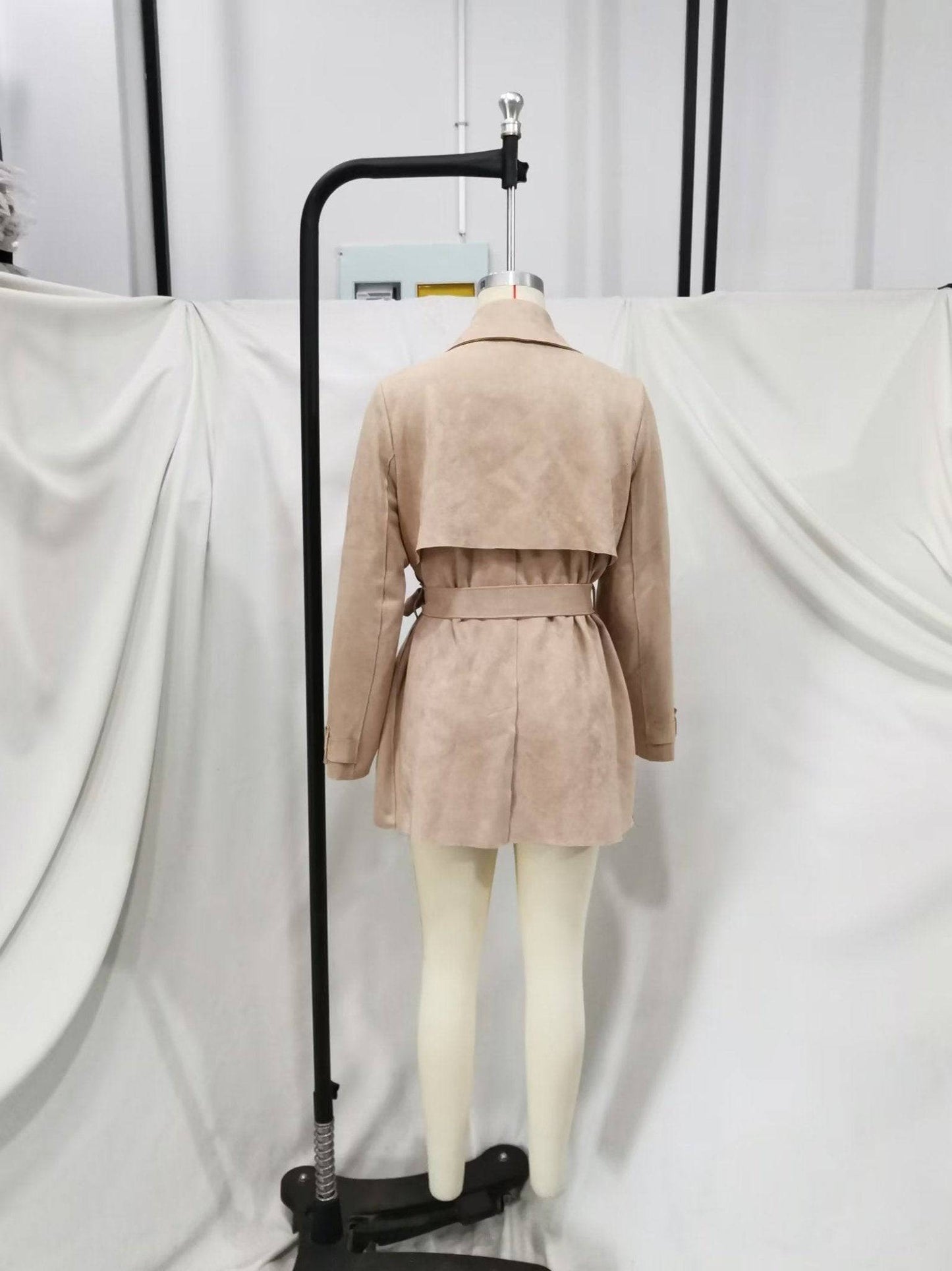 Chic and Cozy Autumn Suede Texture Trench Coat for Women