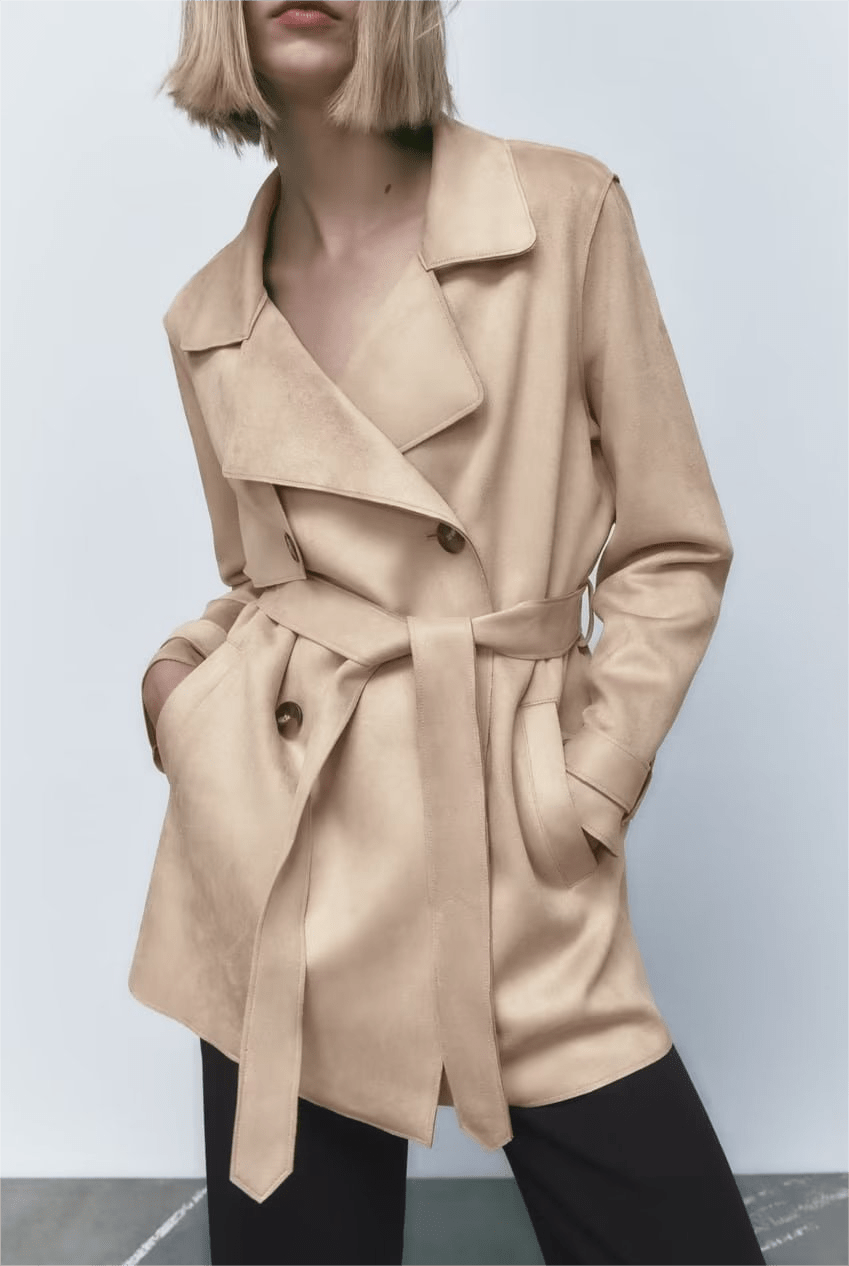 Chic and Cozy Autumn Suede Texture Trench Coat for Women