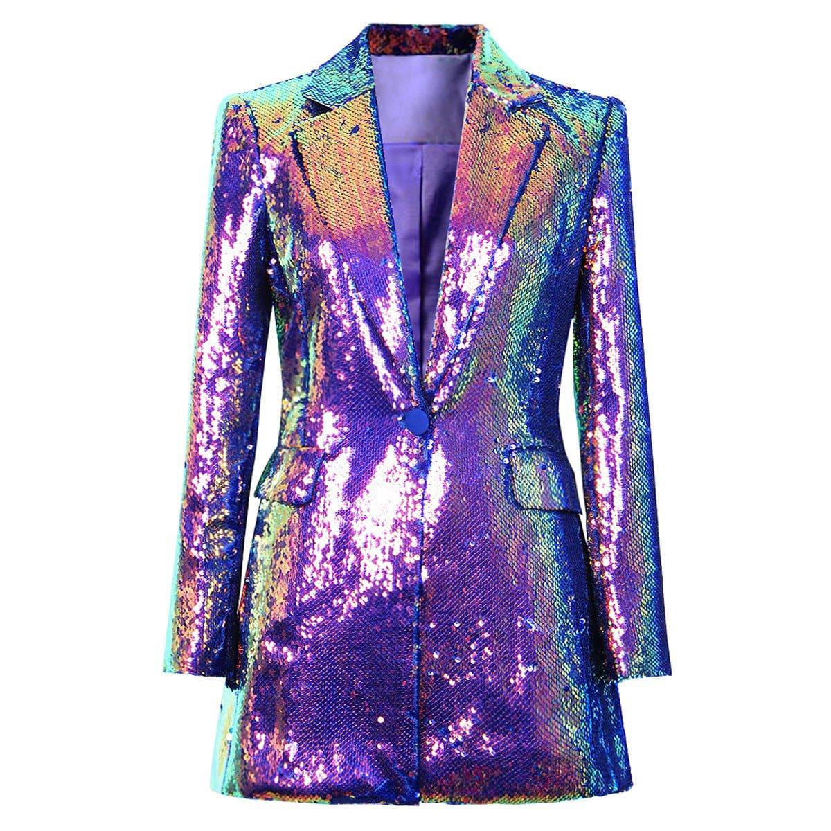 Chic Embroidered Sequin Blazer for Spring and Autumn S Multi