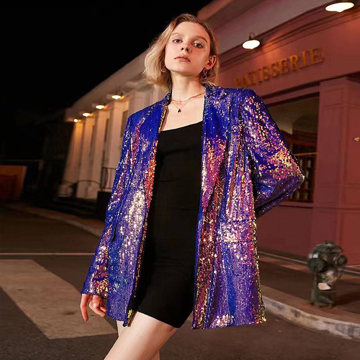 Chic Embroidered Sequin Blazer for Spring and Autumn