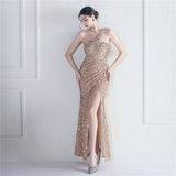 Colorful Sequin One Shoulder Fishtail Evening Dress