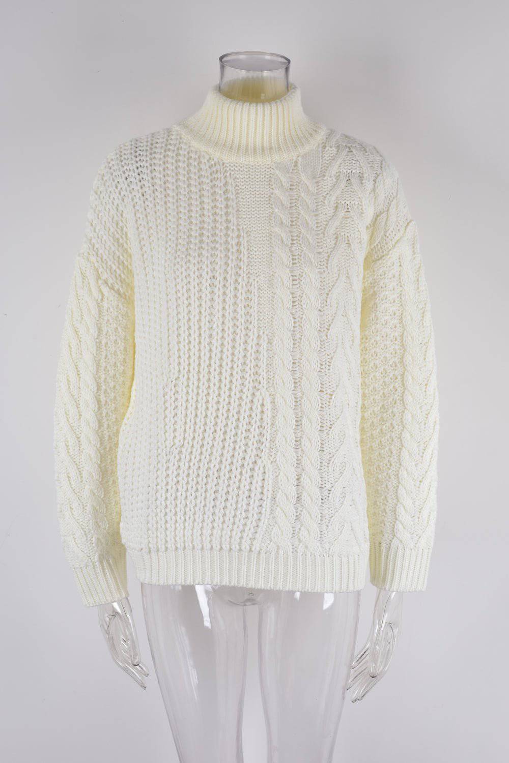 Comfortable and Stylish Mock Neck Cable Knit Sweater for Women