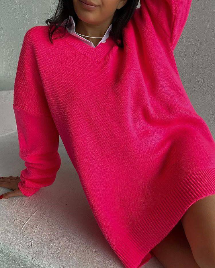 Cozy and Stylish Long Sleeve V-Neck Sweater Dress for Women