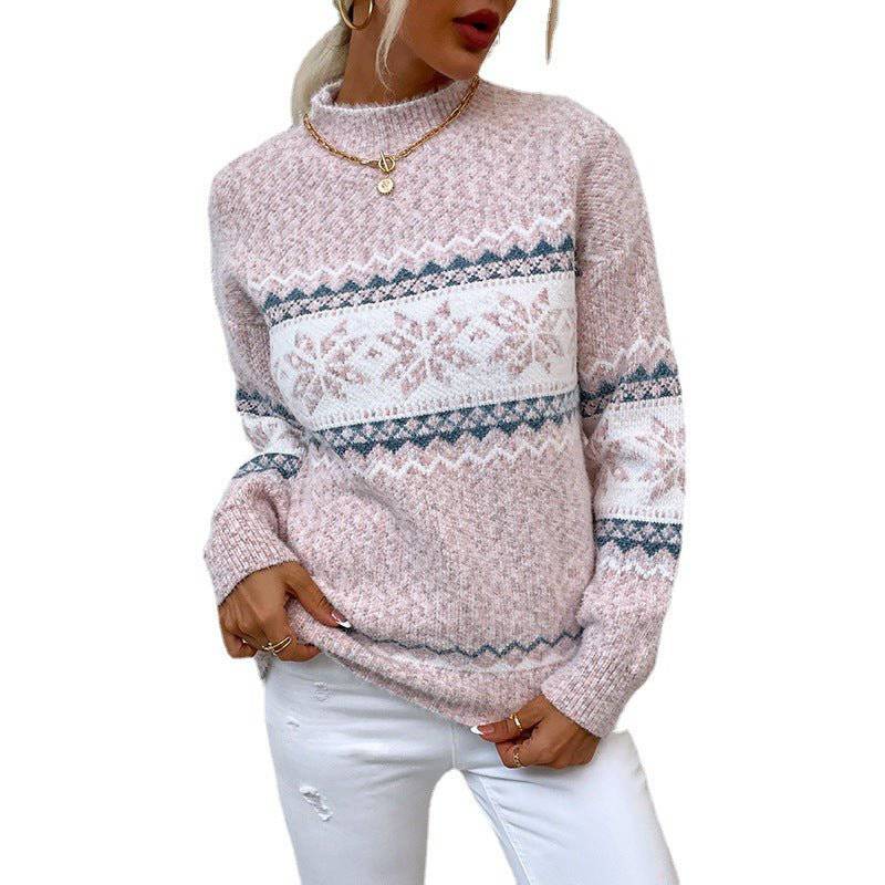 Cozy Christmas Snowflake Turtleneck Sweater for Women