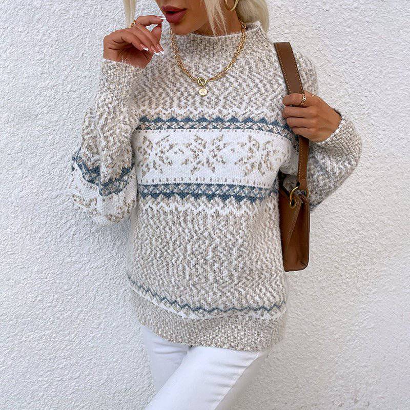 Cozy Christmas Snowflake Turtleneck Sweater for Women