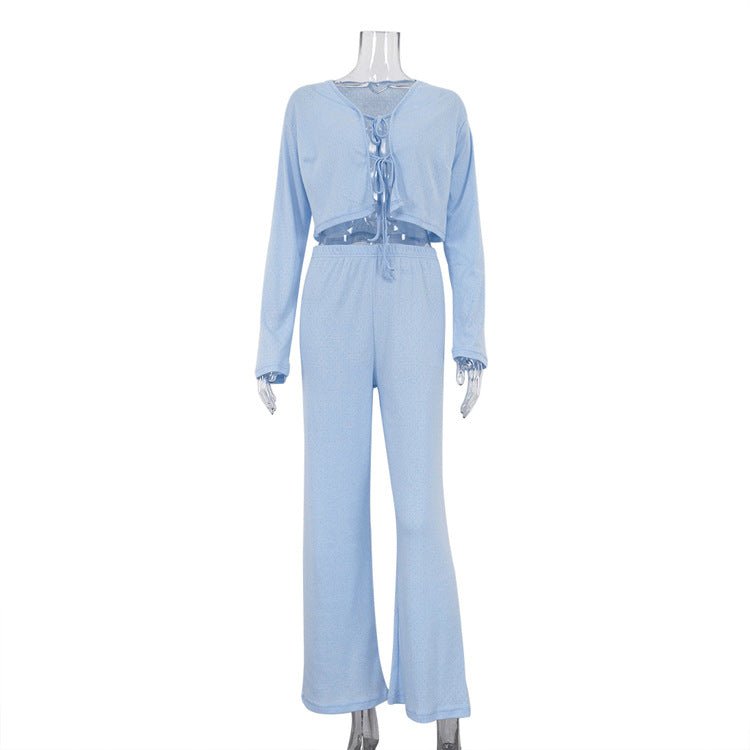 Cozy Cotton Long-Sleeve Pajama Set for Women S Blue