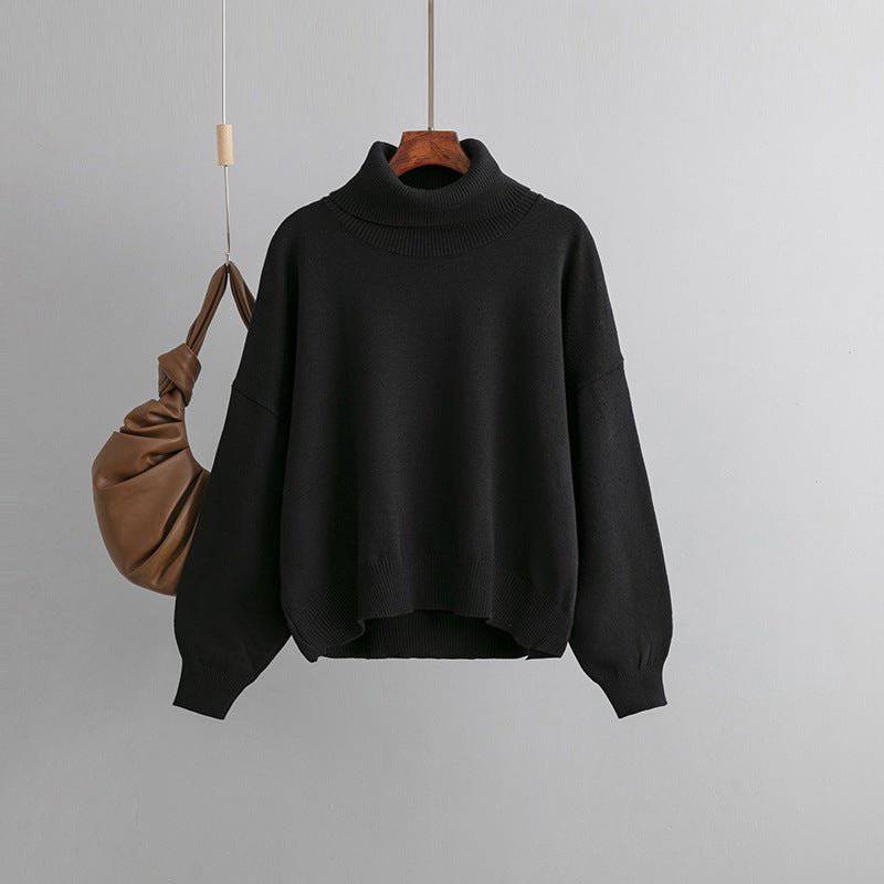 Cozy High Collar Knit Sweater for Autumn and Winter One Size Black