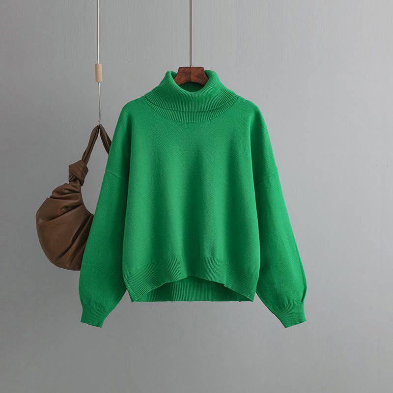 Cozy High Collar Knit Sweater for Autumn and Winter One Size Green