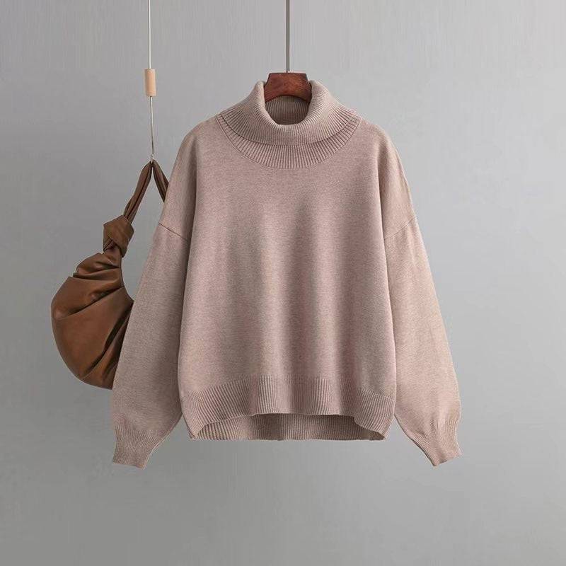 Cozy High Collar Knit Sweater for Autumn and Winter