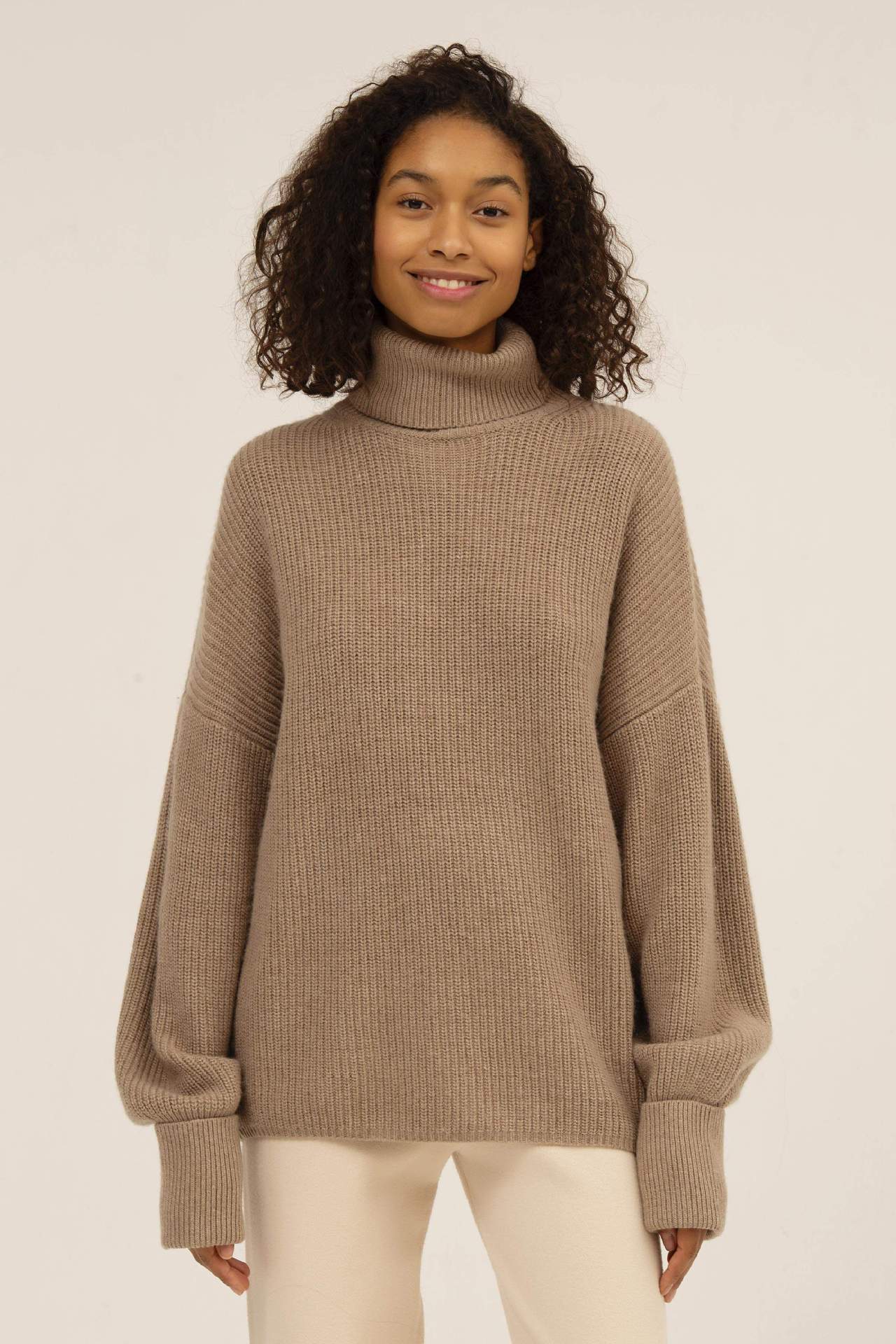 Cozy High Collar Knit Sweater for Fall and Winter S Khaki
