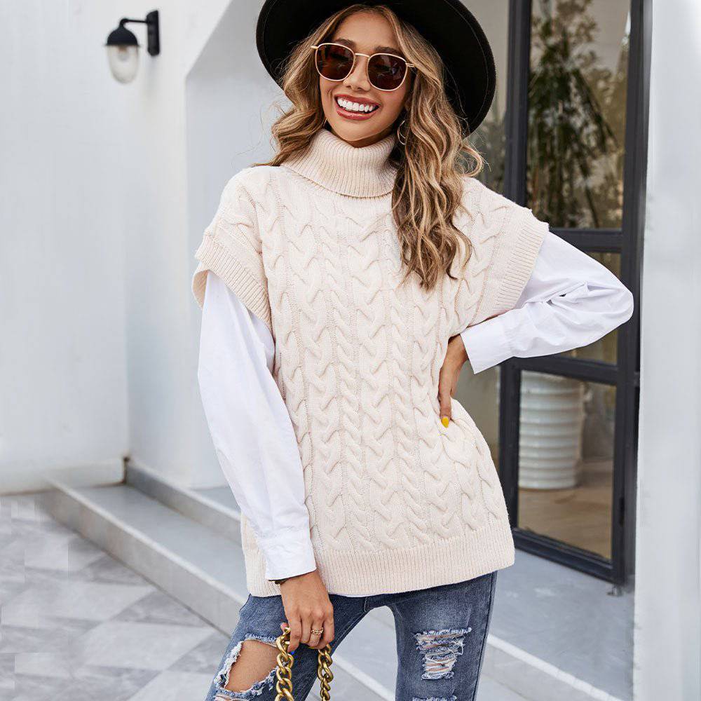 Cozy Knit Twist Turtleneck Sleeveless Sweater