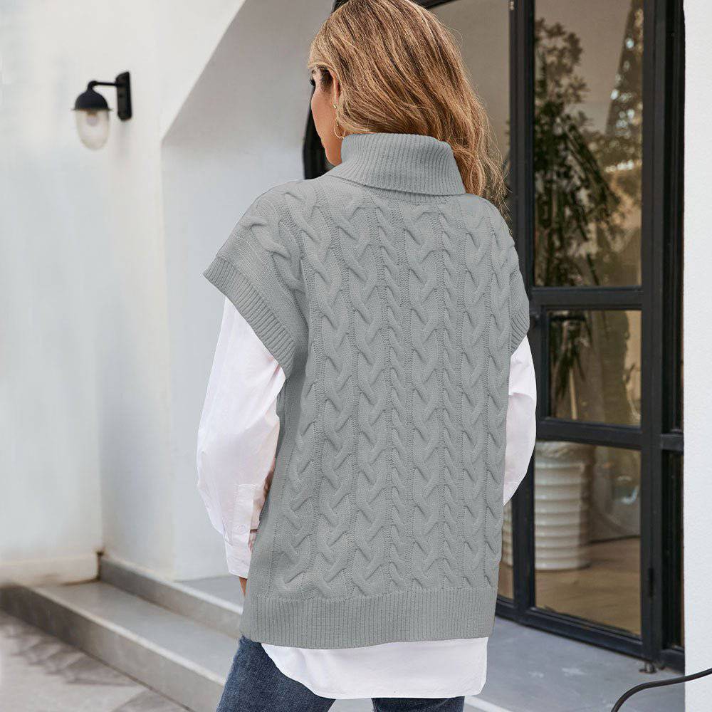 Cozy Knit Twist Turtleneck Sleeveless Sweater