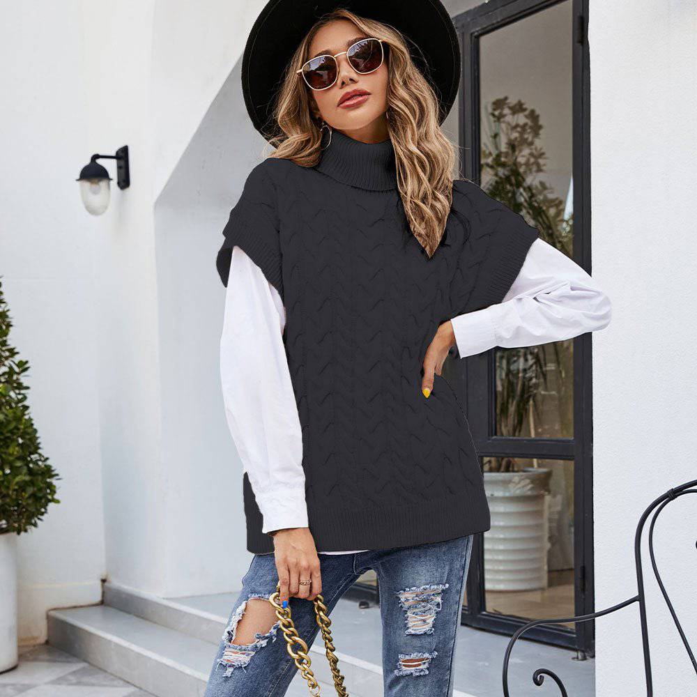 Cozy Knit Twist Turtleneck Sleeveless Sweater