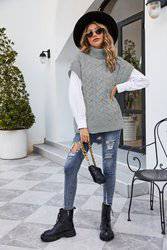 Cozy Knit Twist Turtleneck Sleeveless Sweater