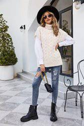 Cozy Knit Twist Turtleneck Sleeveless Sweater