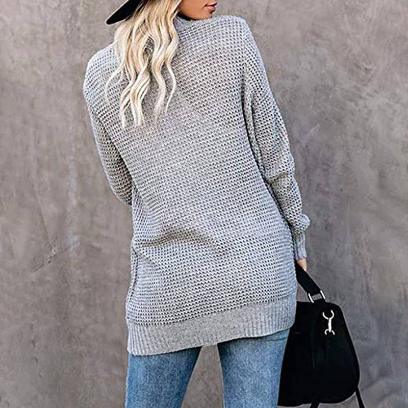 Cozy Long-Length Solid-Colored Cardigan for Autumn and Winter
