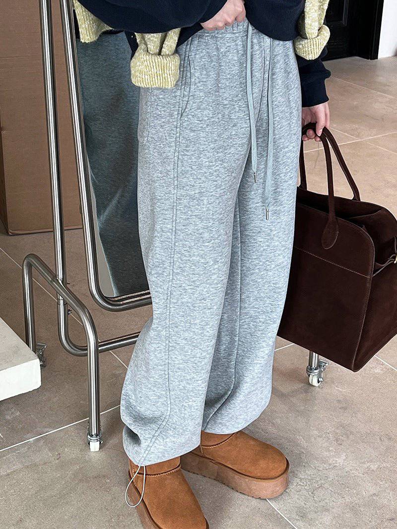 Cozy Pink Velvet Drawstring Sweatpants for Women S Light Gray
