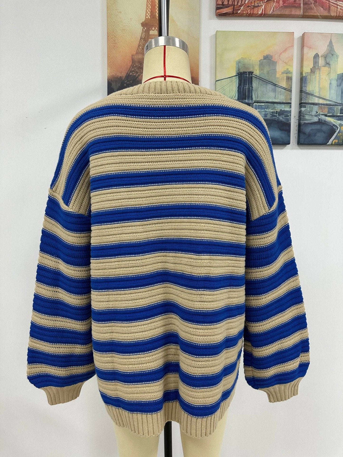 Cozy Striped Knit Crew Neck Sweater - Women's Autumn Winter Wear