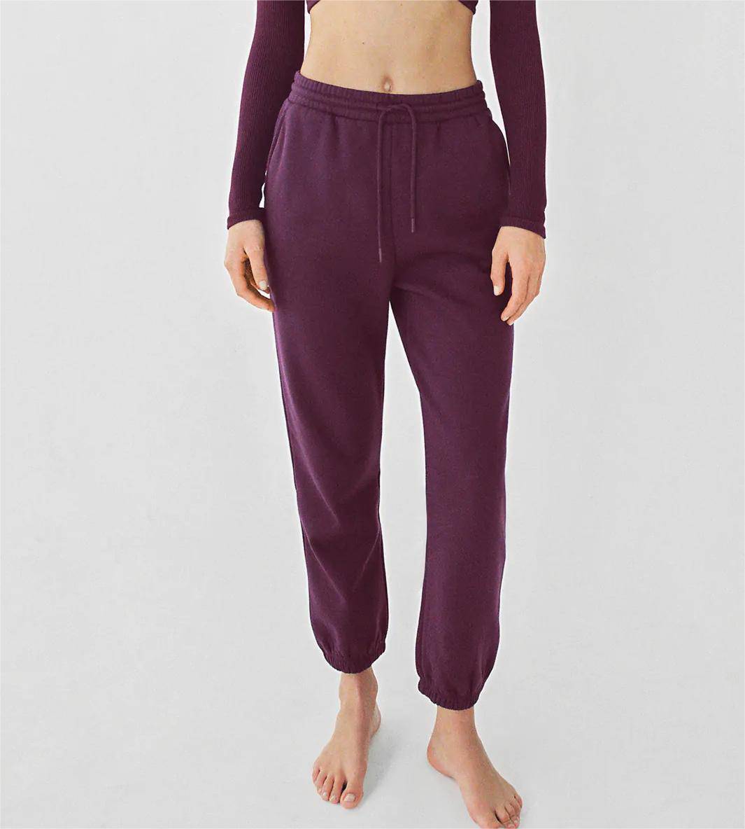Elastic Waist Sandalwood Purple Cotton Sweatpants