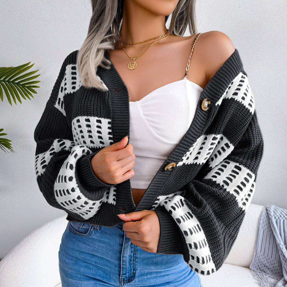 Elegant Cozy Lantern Sleeve Cardigan Sweater for Fall and Winter