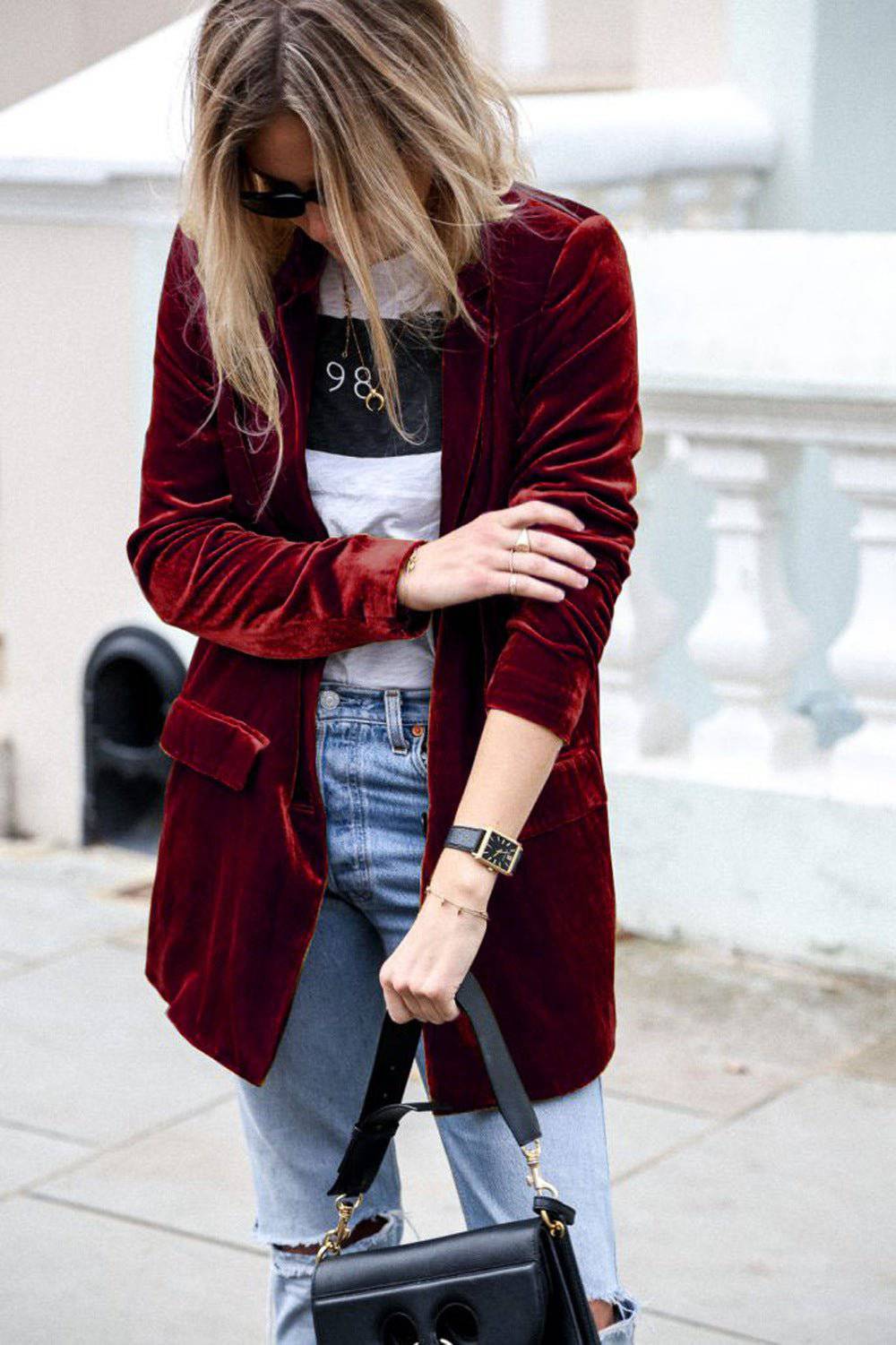 Elegant Gold Velvet Mid-Length Blazer for Women