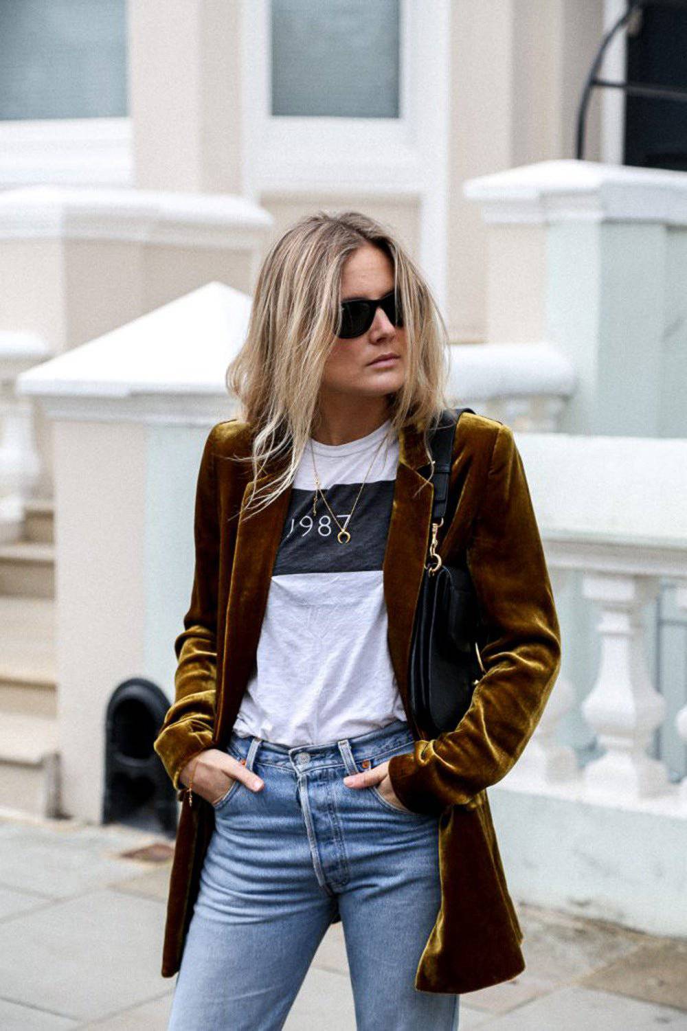 Elegant Gold Velvet Mid-Length Blazer for Women