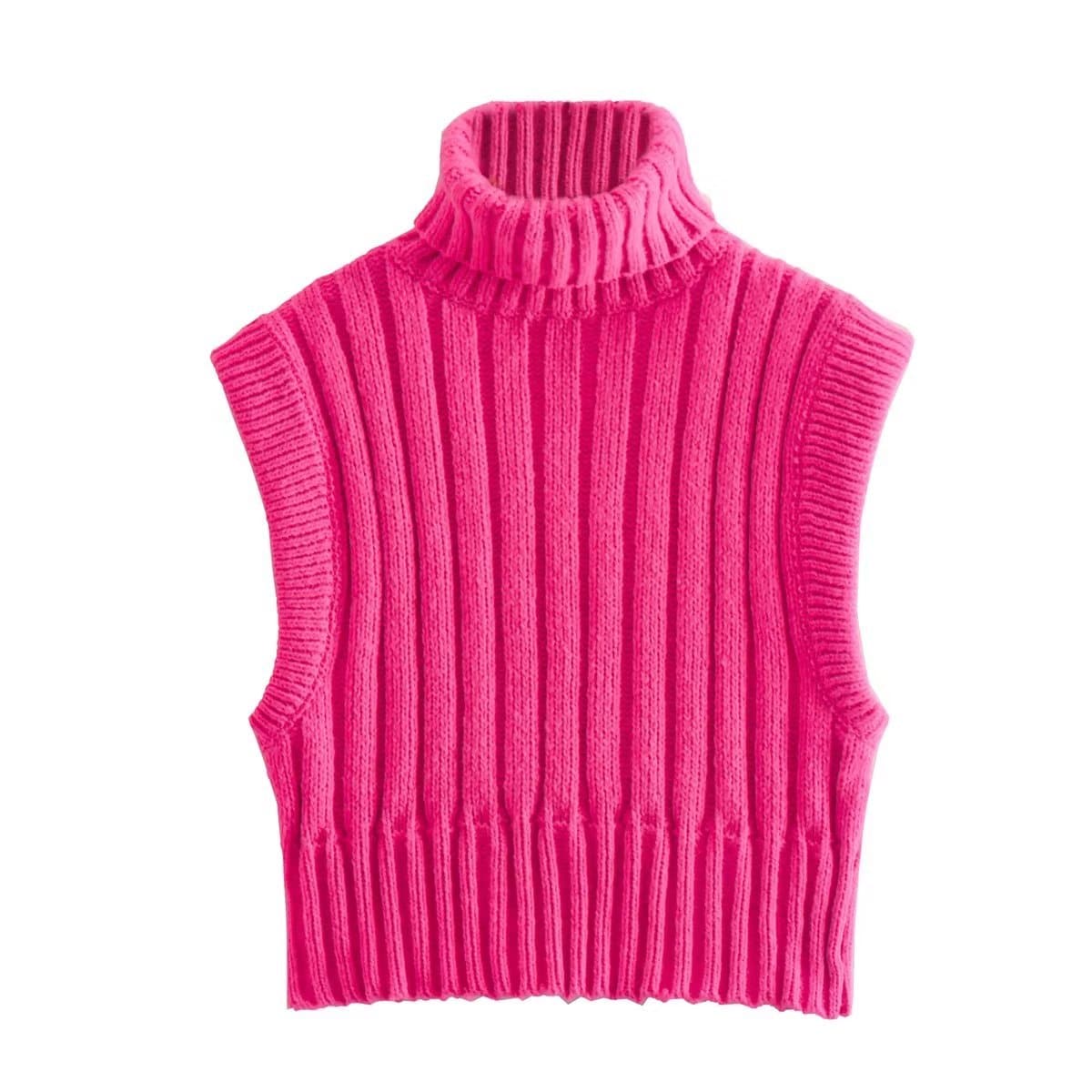 Elegant High-Neck Sweater Vest for Autumn and Winter S Coral Red