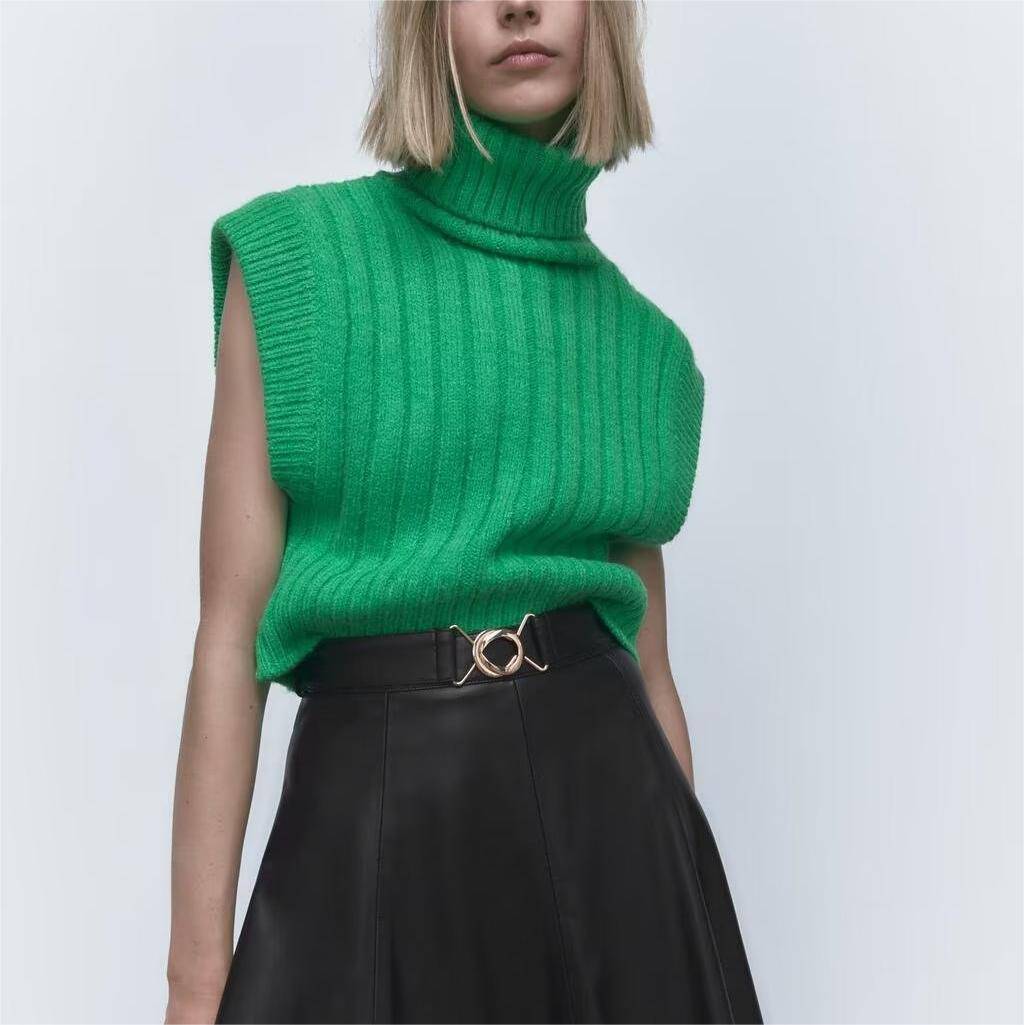 Elegant High-Neck Sweater Vest for Autumn and Winter