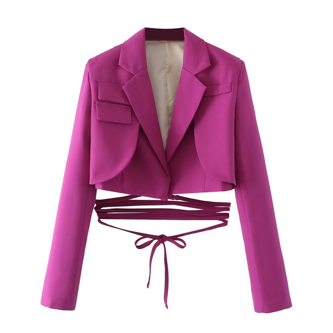 Elegant Lace-Up Autumn Blazer for the Office S Purple