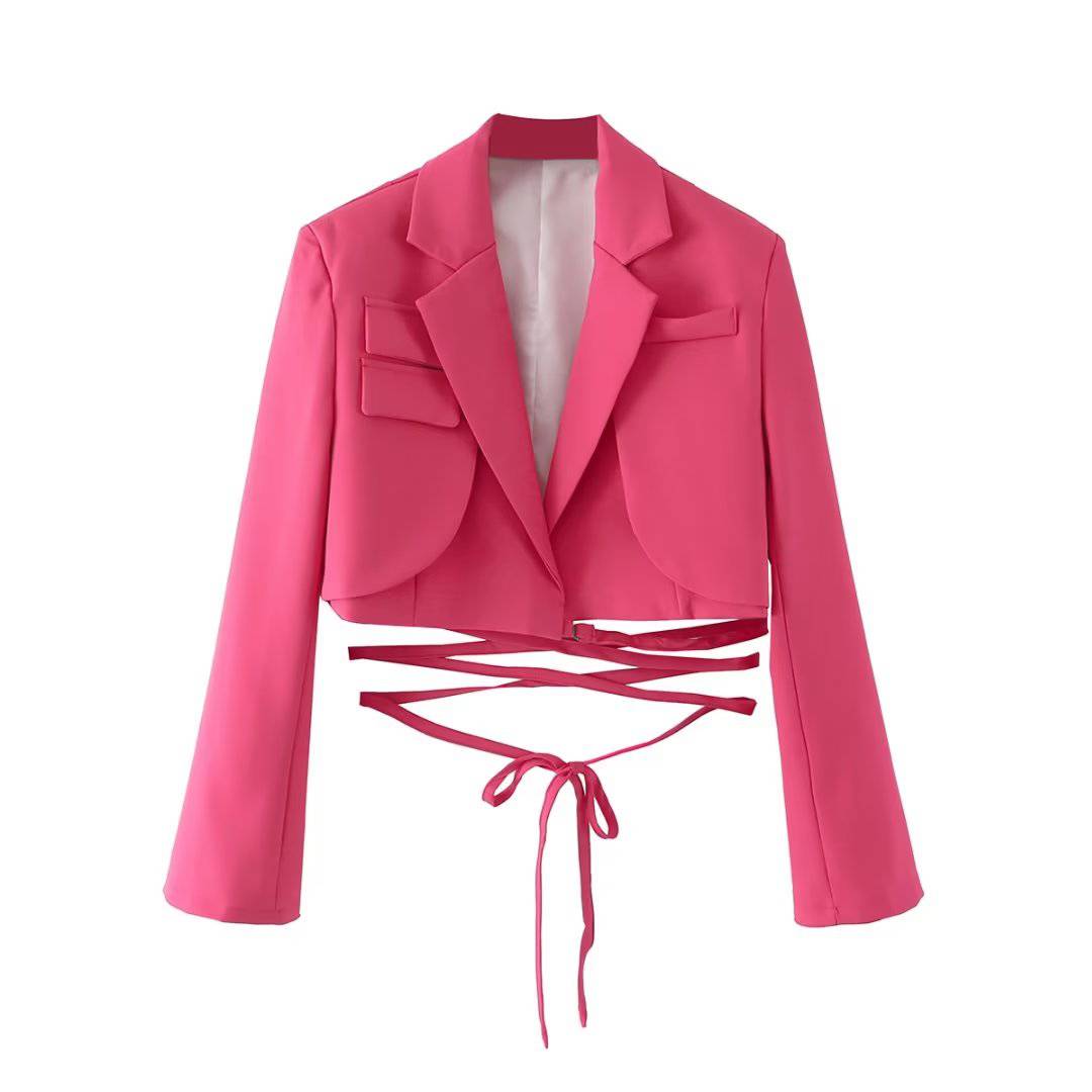 Elegant Lace-Up Autumn Blazer for the Office S Light pink