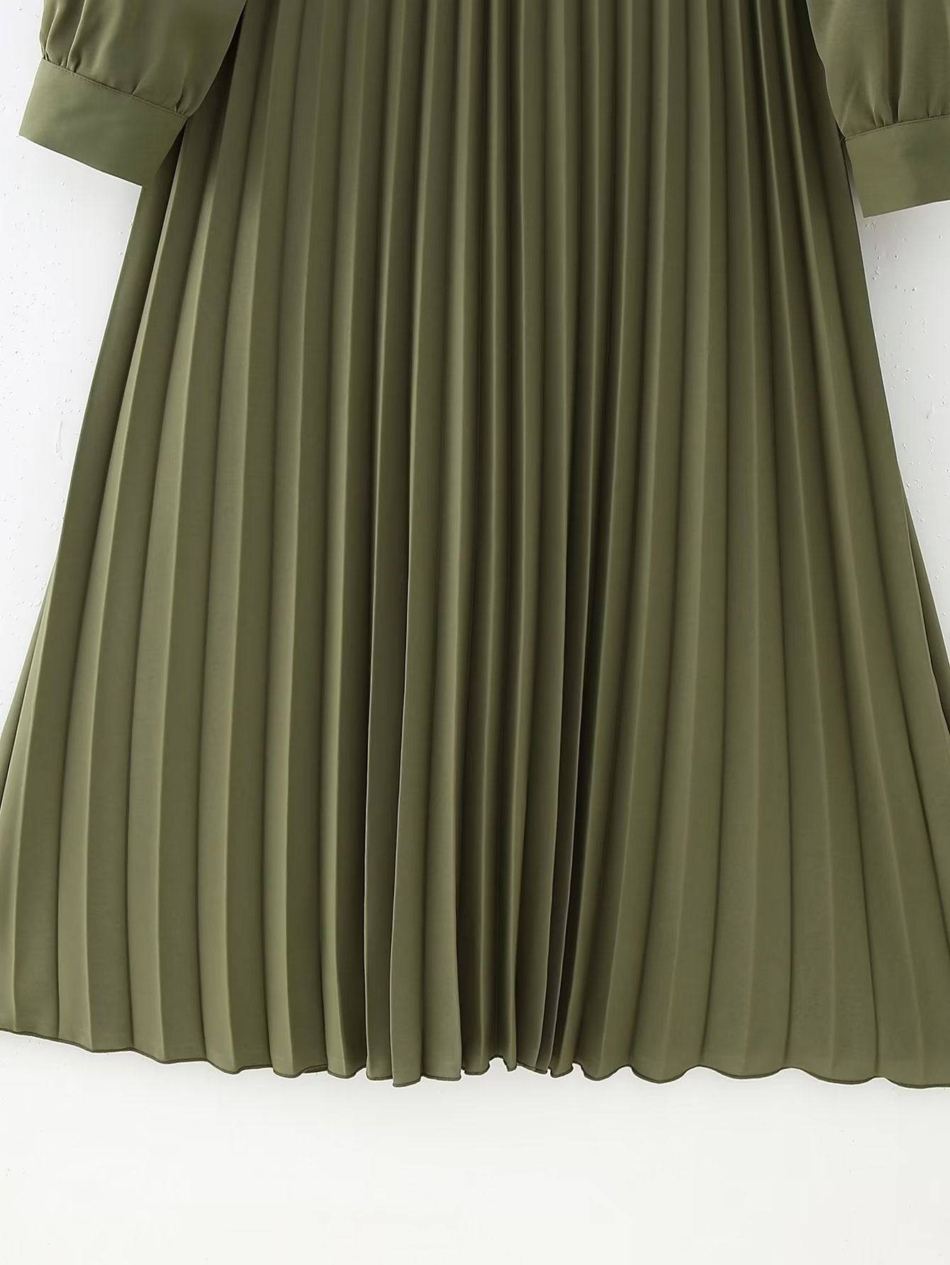 V Neck Pleated Dress
