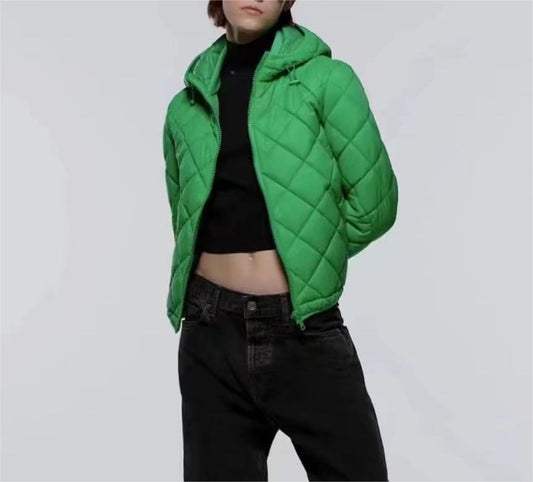 Fall Women Clothing Hooded Quilted Cotton-Padded Jacket Loose Jacket Coat - Wild Amber Fashion