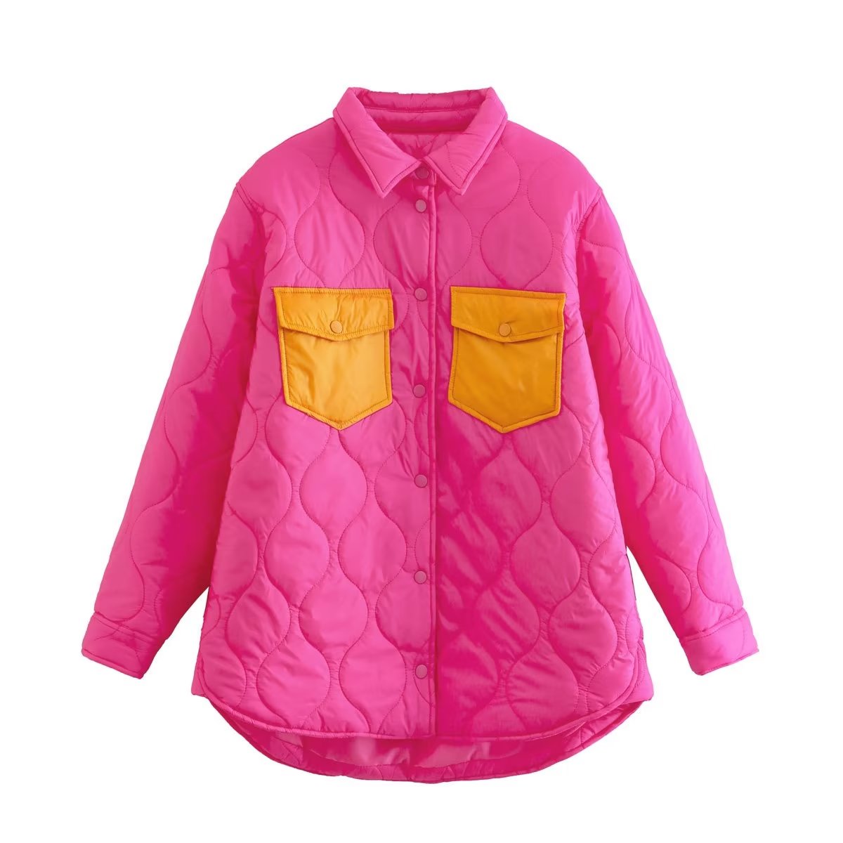 Autumn Women Loose Contrast Color Quilted Shirt Cotton Coat Jacket - Wild Amber Fashion