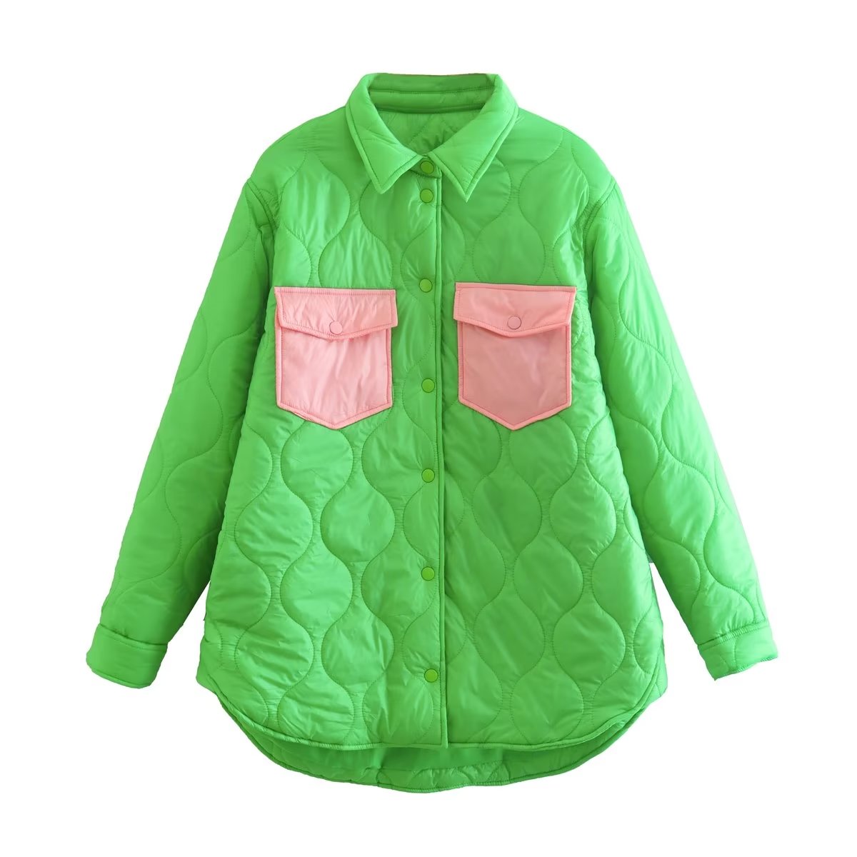 Autumn Women Loose Contrast Color Quilted Shirt Cotton Coat Jacket - Wild Amber Fashion