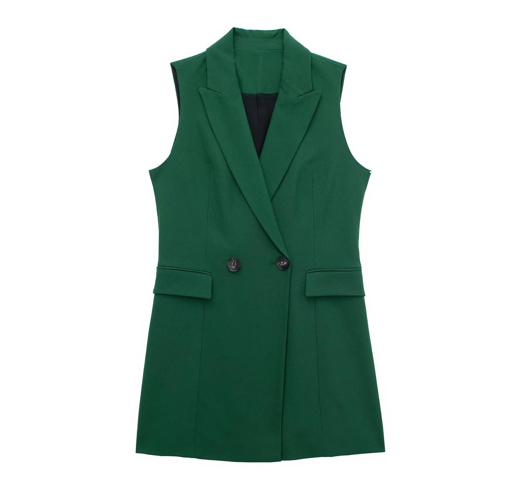 Spring Autumn Women's Double Breasted Slim Fit Blazer Vests  S Green 