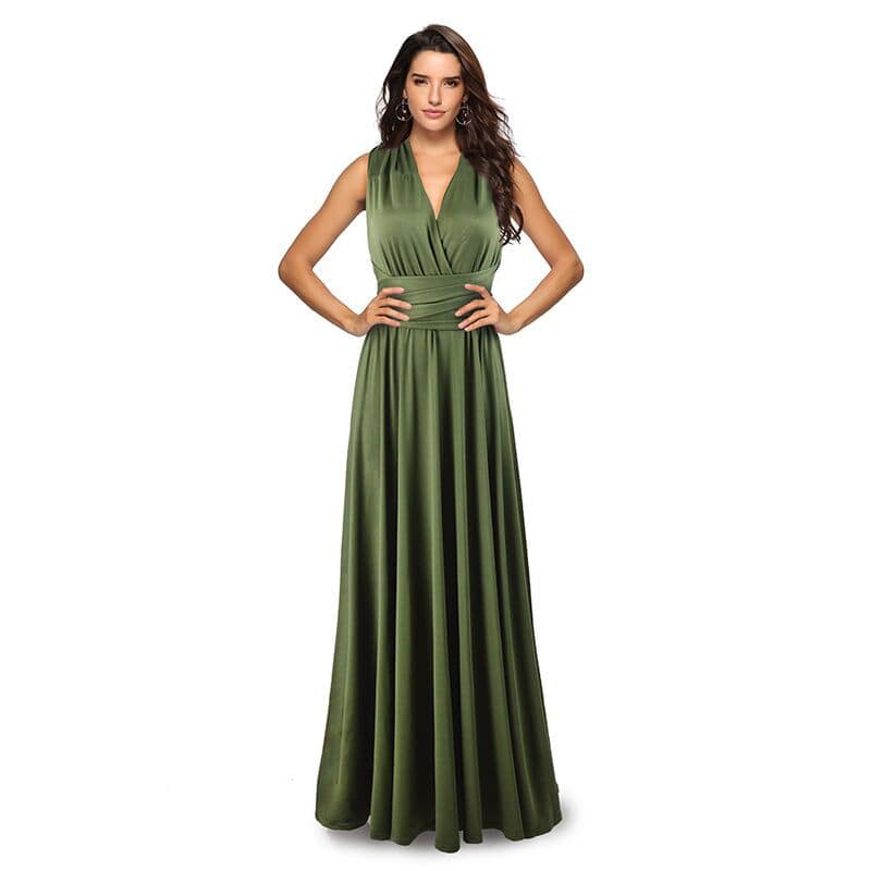 Elegant Tie Neck Maxi Dress with Criss Cross Back  S Army Green 