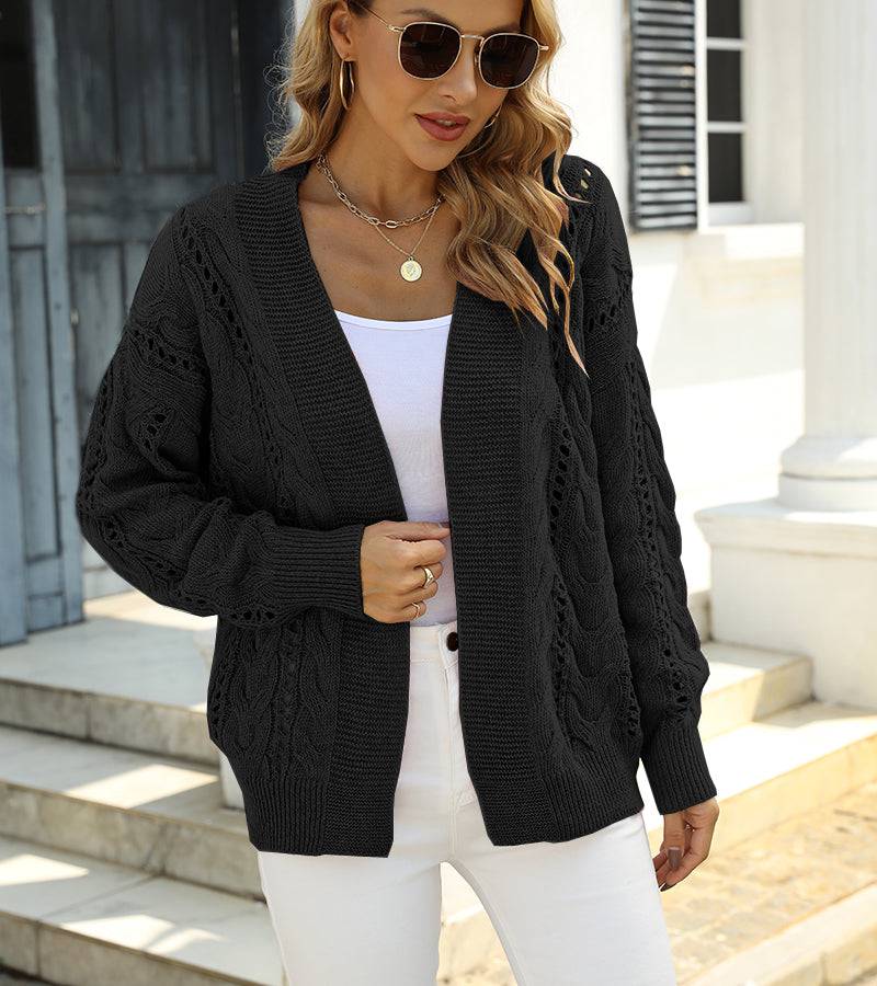 Elegant V-Neck Knitwear Cardigan for Women - Autumn Winter Collection  S Black 