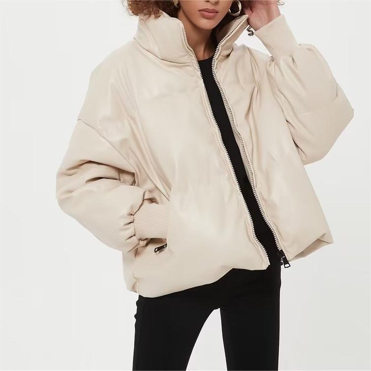 Autumn Winter Women Clothing Leather Cotton Coat Puffer Jacket Long Sleeve Coat - Wild Amber Fashion