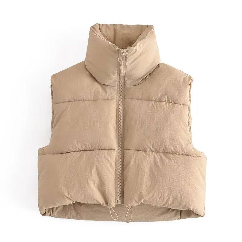 Street Style Cotton Padded Vest for Women  XS Khaki 