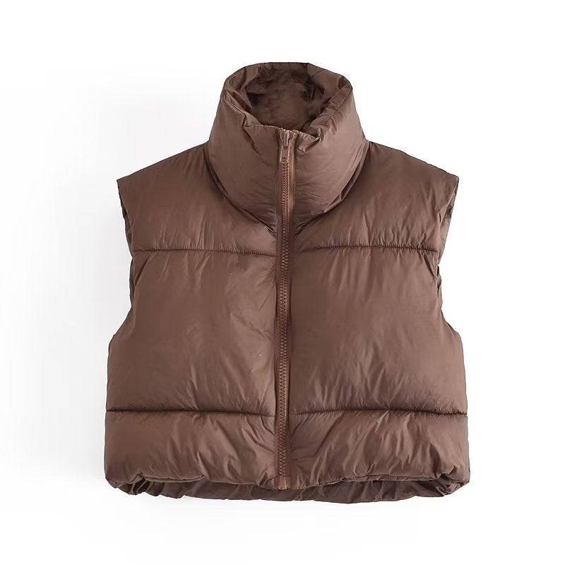 Street Style Cotton Padded Vest for Women  XS Brown 