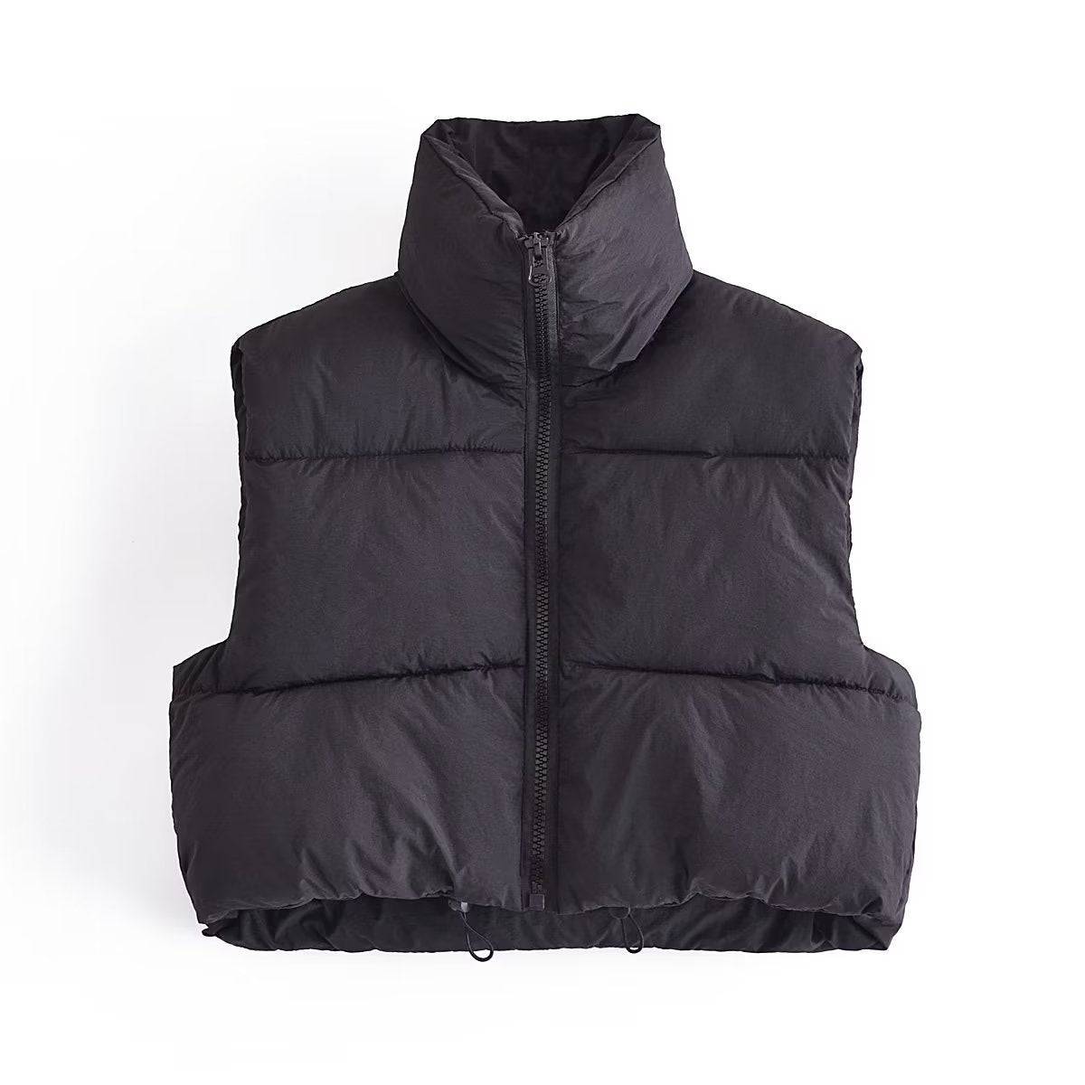 Street Style Cotton Padded Vest for Women  XS Black 