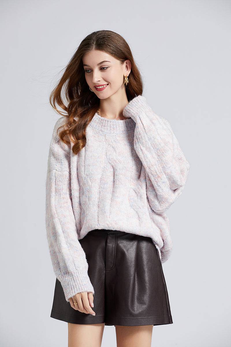 Cozy Mohair Twist Round Neck Sweater  One Size Pink 