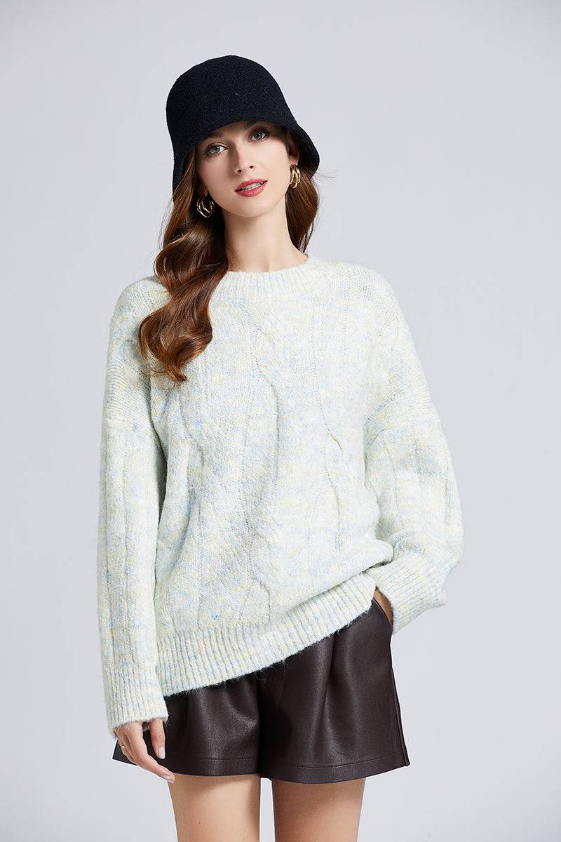 Cozy Mohair Twist Round Neck Sweater  One Size Light Green 