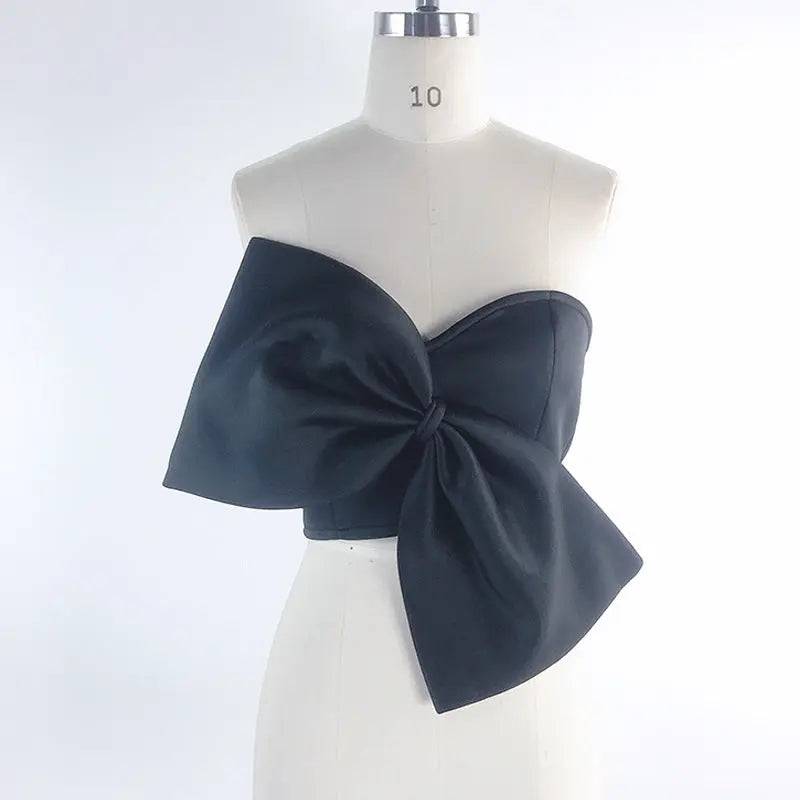 Strapless Short Top with 3D Bow Detail  S Black 