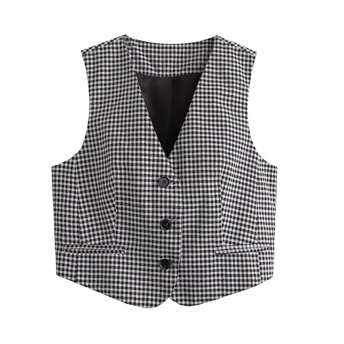 Sleek Black and White Sleeveless Office Vest for Women  S Multi 