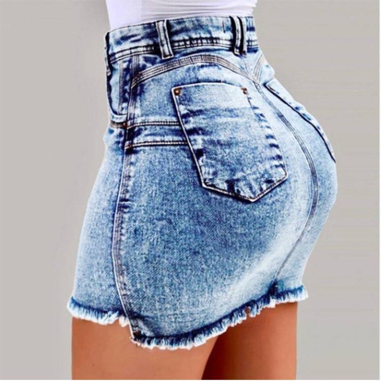 Sexy High-Rise Denim Skirt with Zipper Pocket Detail  S Light Blue 