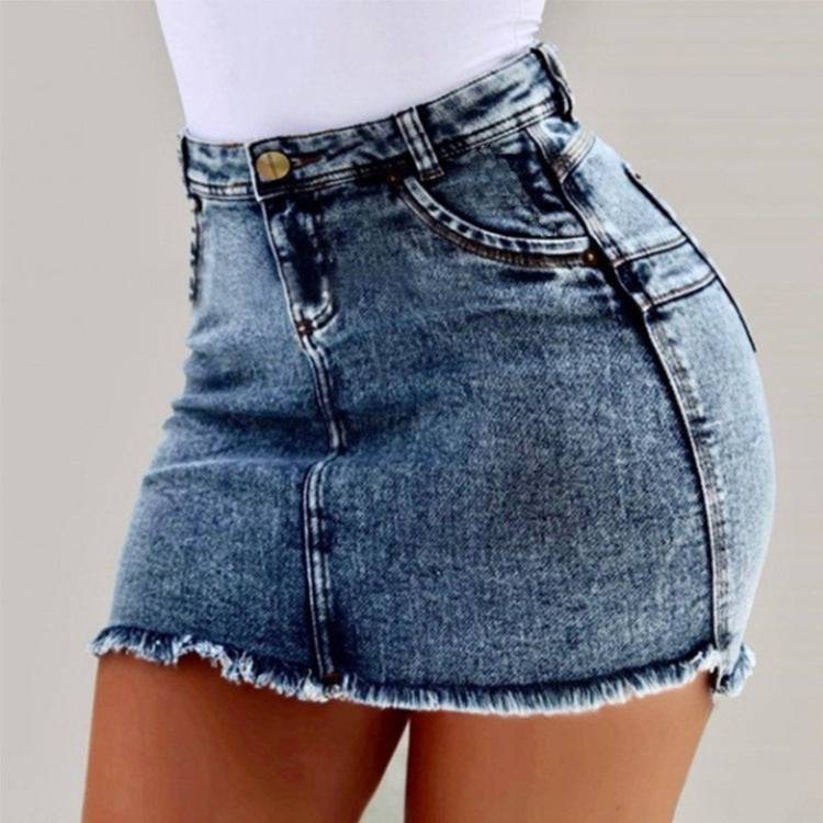 Sexy High-Rise Denim Skirt with Zipper Pocket Detail  S Navy Blue 